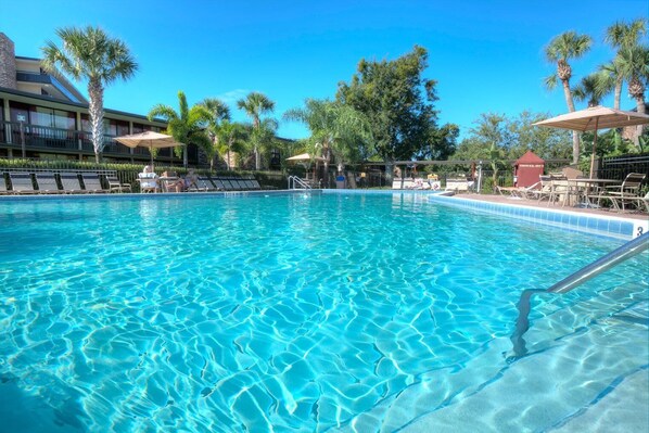 2 outdoor pools, open 9:00 AM to 10:00 PM, pool umbrellas, sun loungers