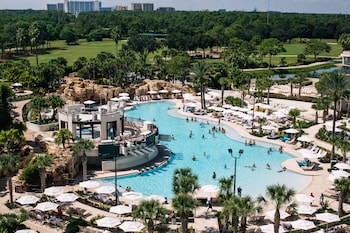 Hotel room view looking out at Orlando World Center Marriott