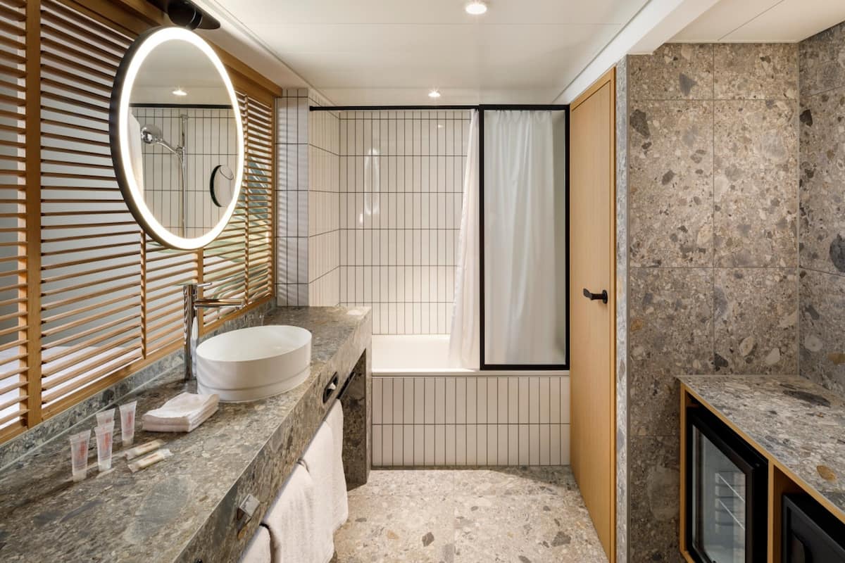 free toiletries, hair dryer, towels