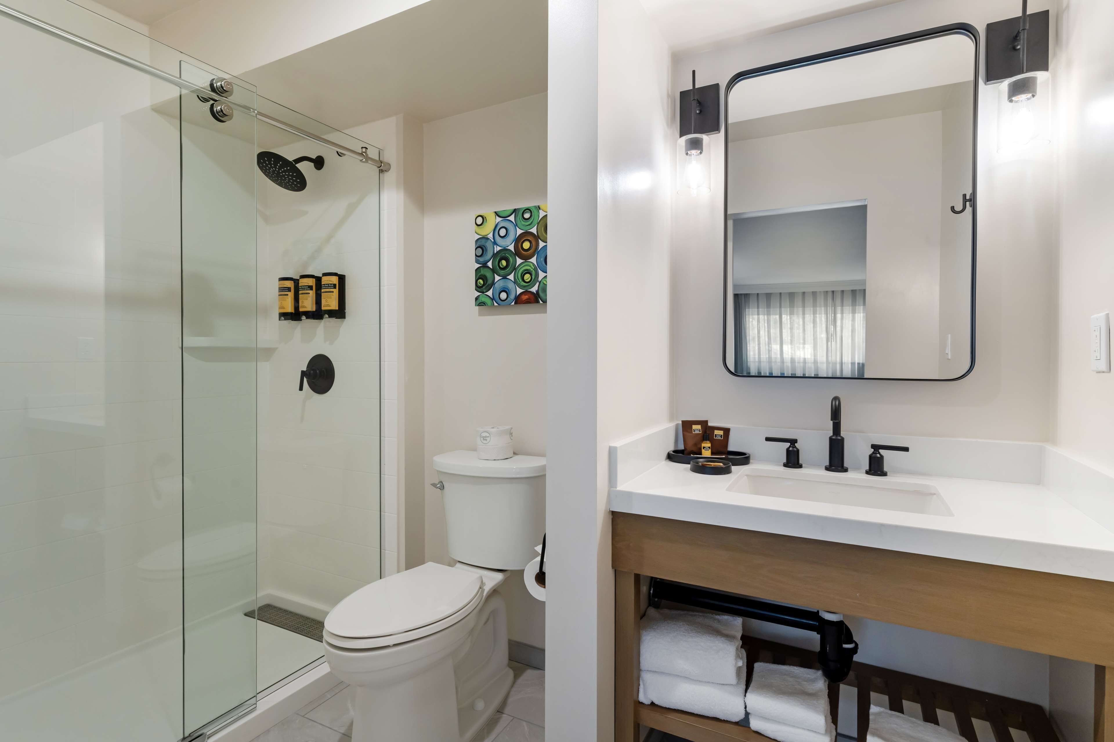 free toiletries, hair dryer, towels