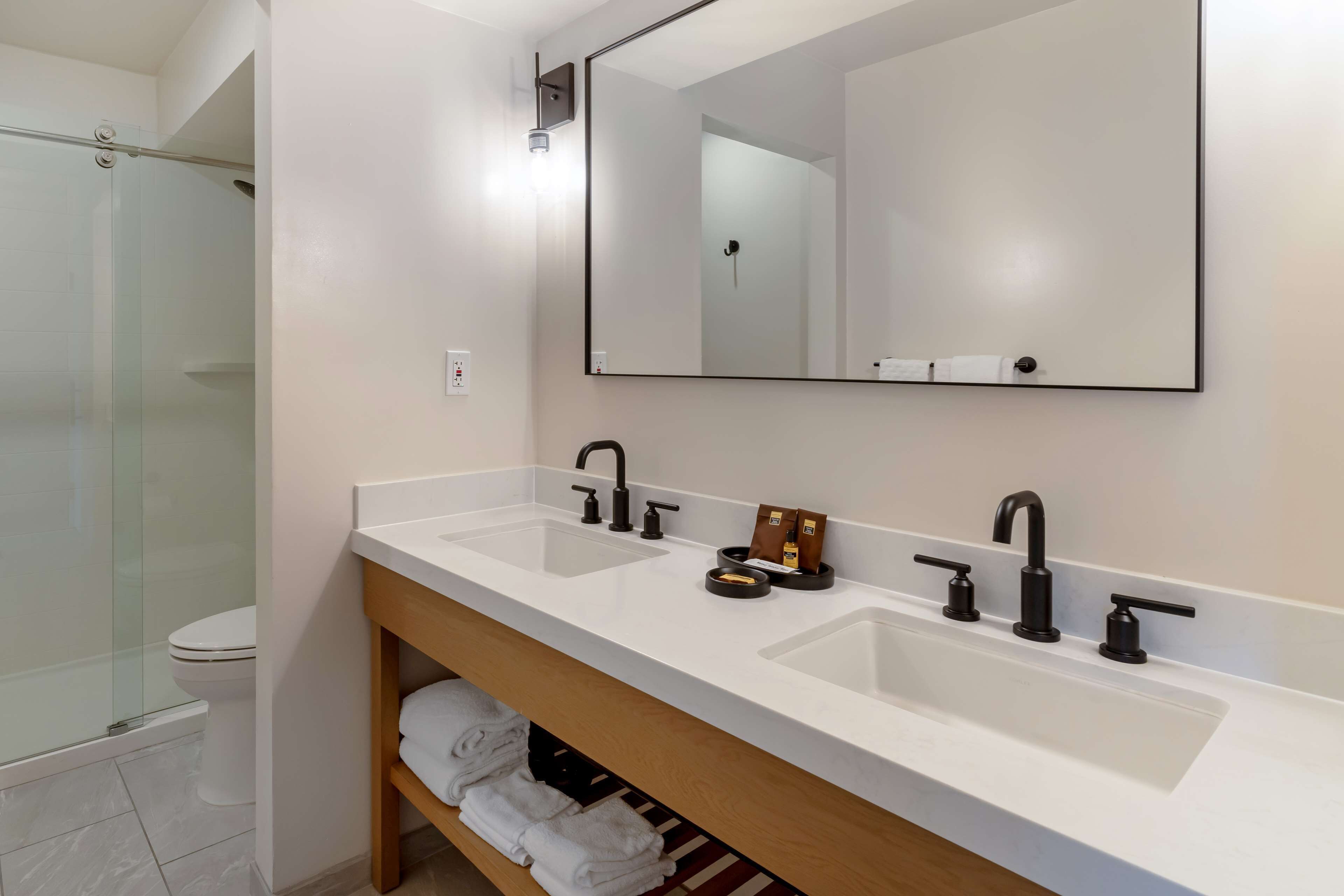 standard room, 1 king bed, non smoking, refrigerator & microwave (walk-in shower;with sofabed) | bathroom | free toiletries, hair dryer, towels