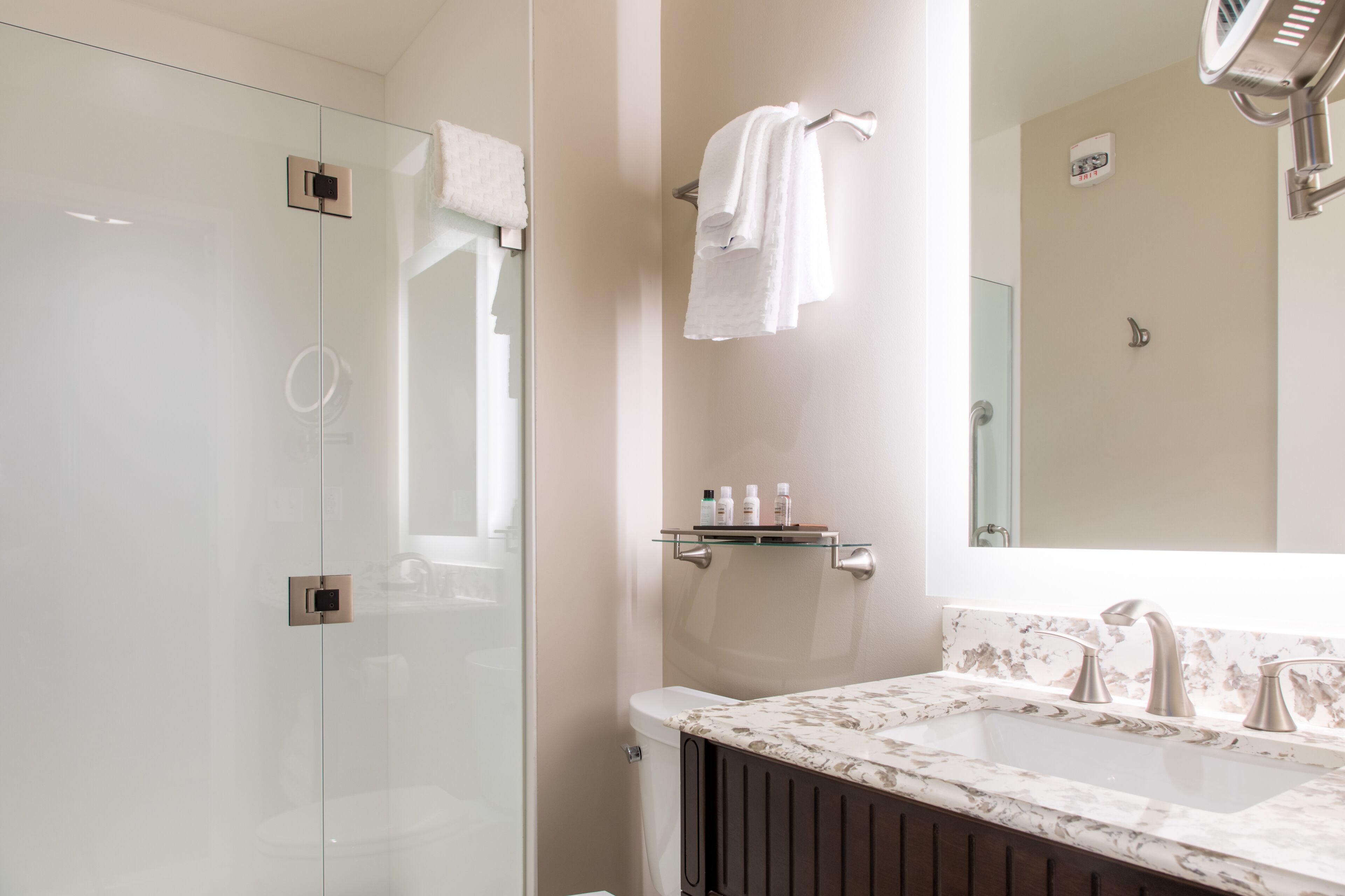 free toiletries, hair dryer, towels