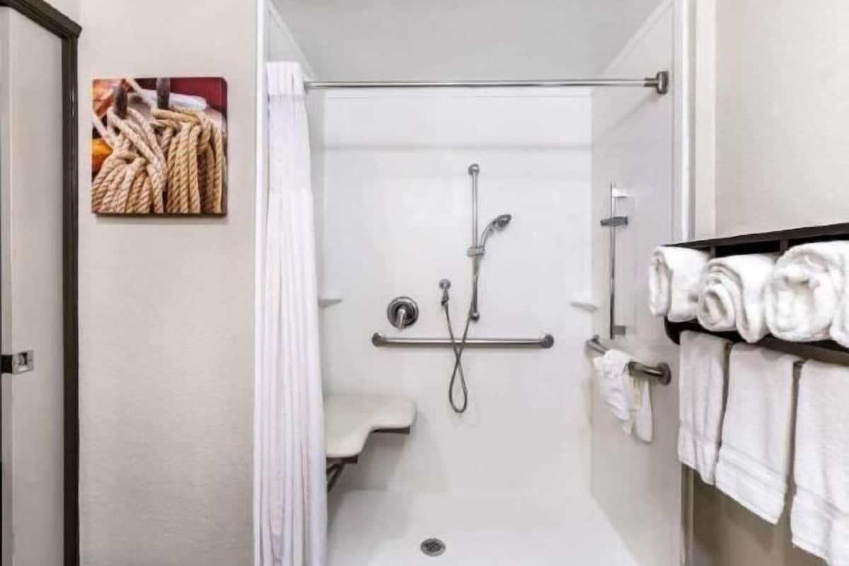 Bathroom | Combined shower/tub, free toiletries, hair dryer, towels