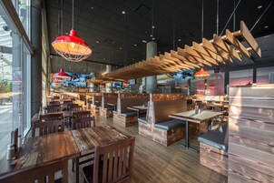 Dinner served, garden views 