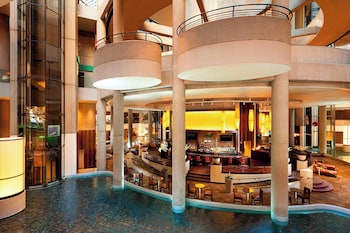 Hotel entrance and lobby at The Westin Bonaventure Hotel and Suites, Los Angeles