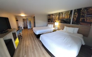 Room, 2 Queen Beds, Non Smoking | Pillowtop beds, in-room safe, desk, iron/ironing board