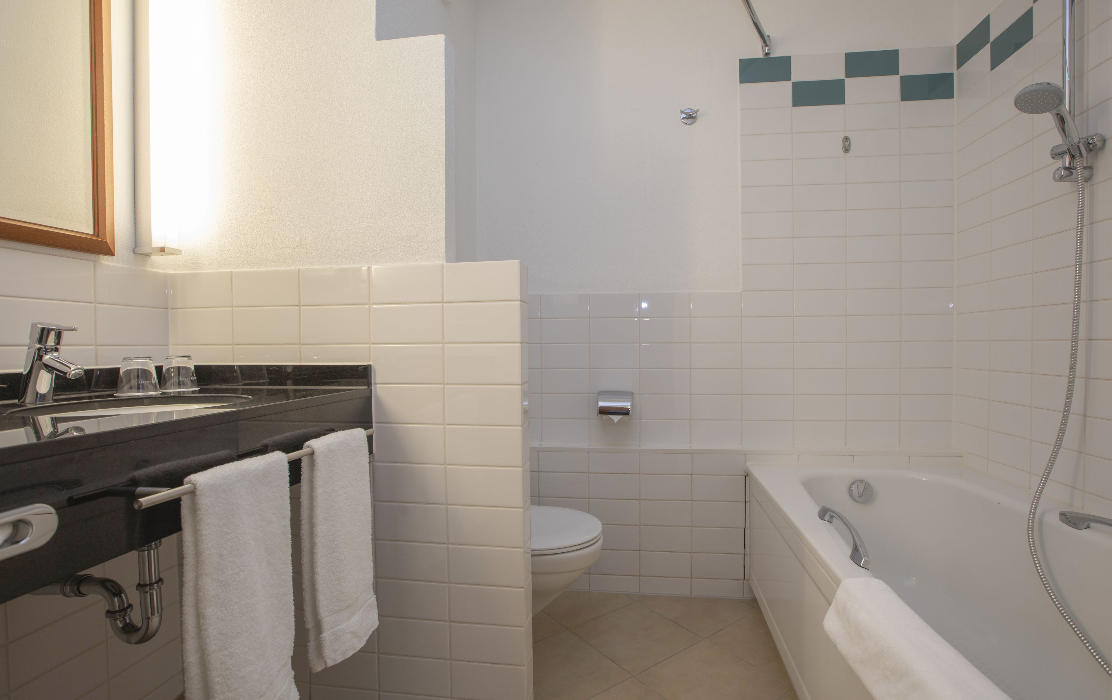 combined shower/bathtub, deep-soaking bathtub, eco-friendly toiletries