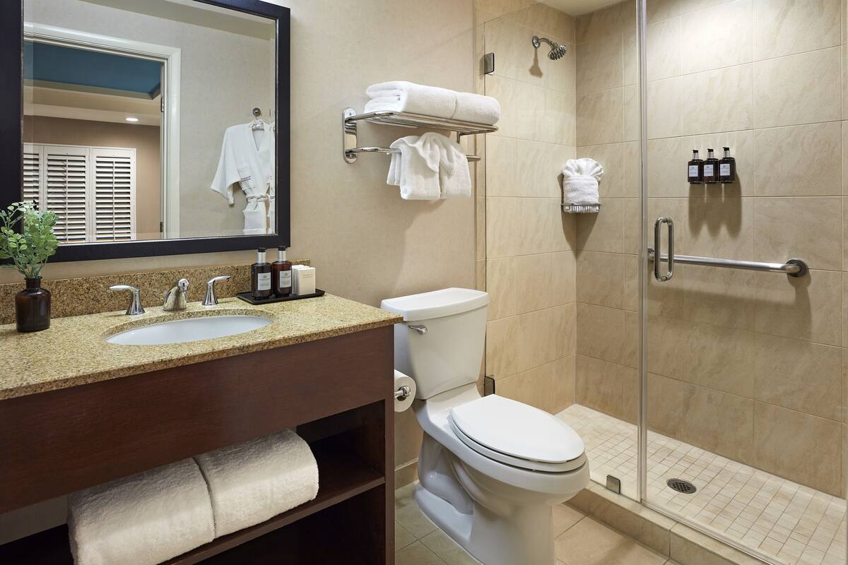 free toiletries, hair dryer, bathrobes, towels