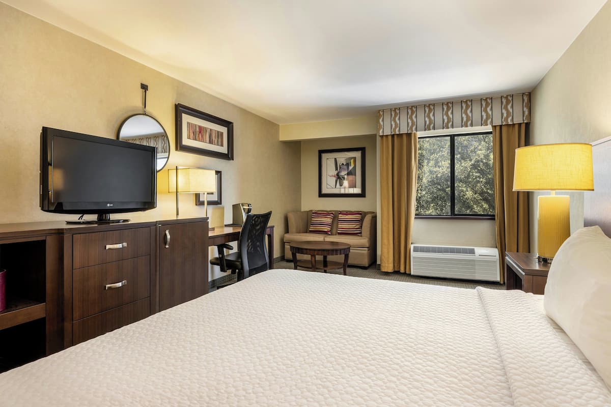 Habitación, 1 cama de matrimonio grande, vistas a la piscina | Piscina | Una piscina cubierta, una piscina al aire libre