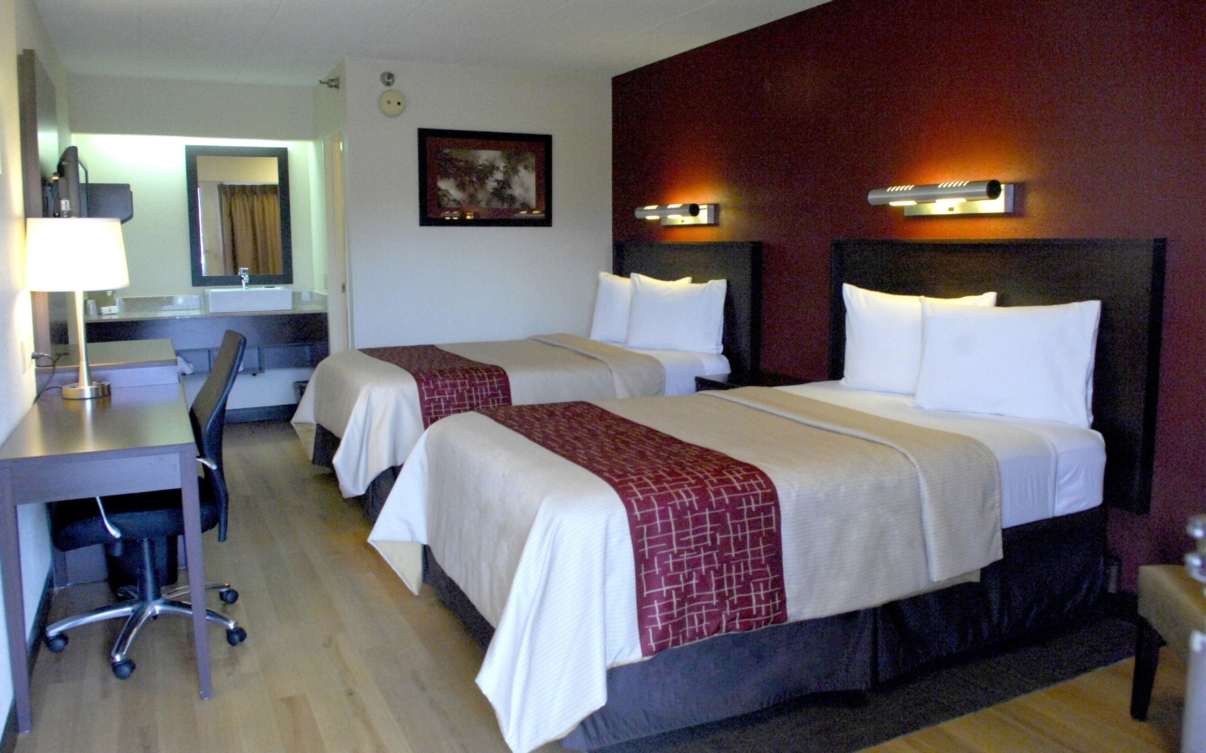 standard room, 2 double beds (smoke free) | premium bedding, in-room safe, desk, laptop workspace