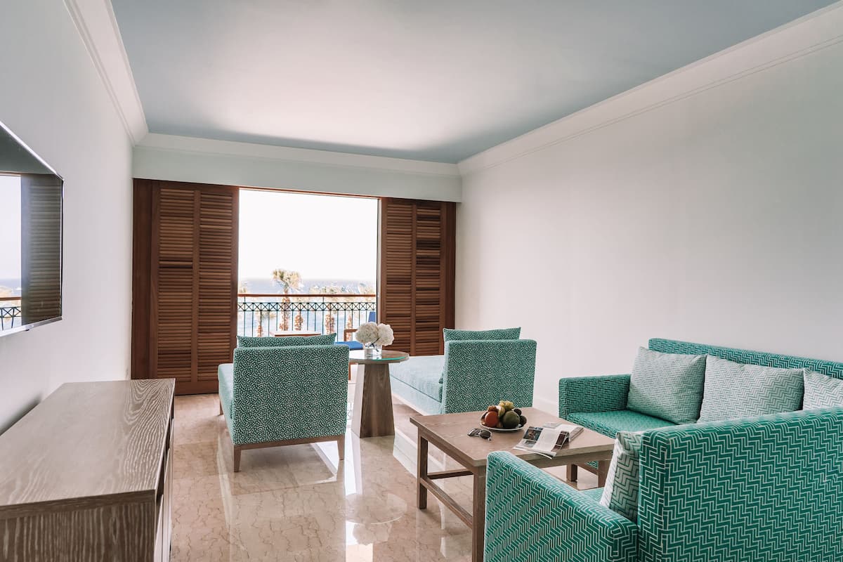Panoramic Duplex, Sea View | Living room | 43-cm Smart TV with satellite channels, books