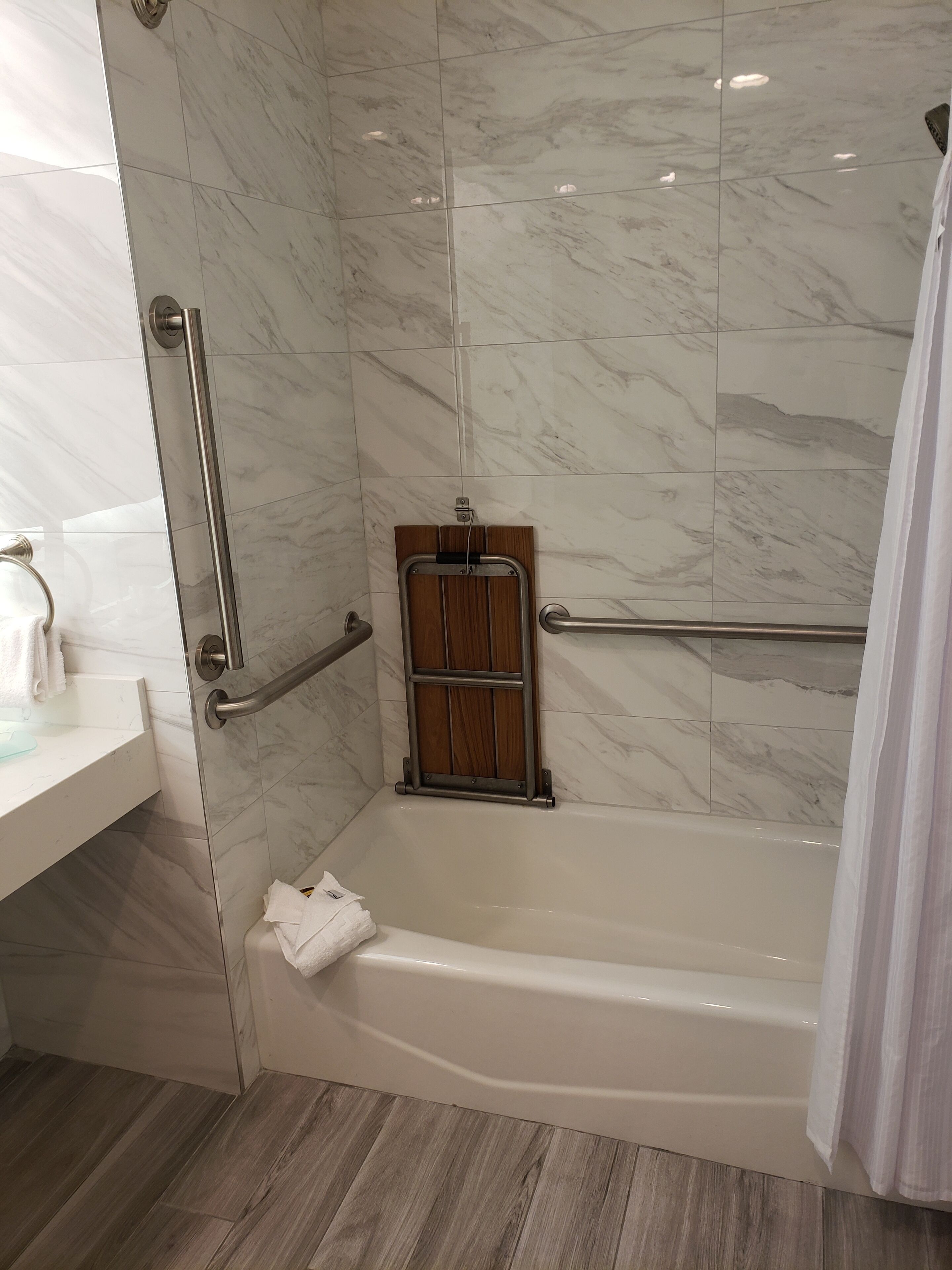 standard room, 2 queen beds, accessible, bathtub | bathroom shower