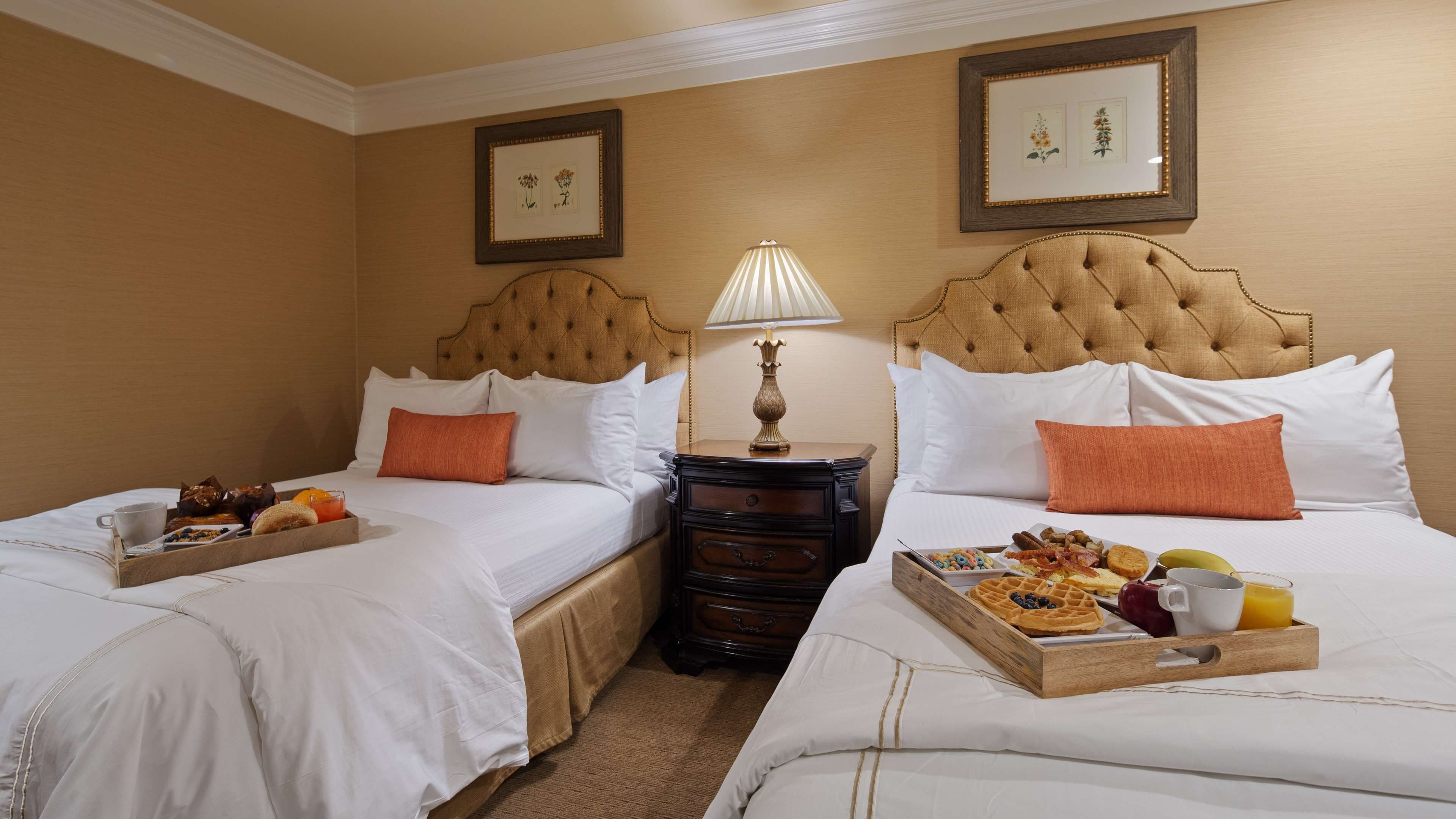 standard room, 2 double beds, non smoking, refrigerator & microwave | premium bedding, in-room safe, desk, blackout curtains