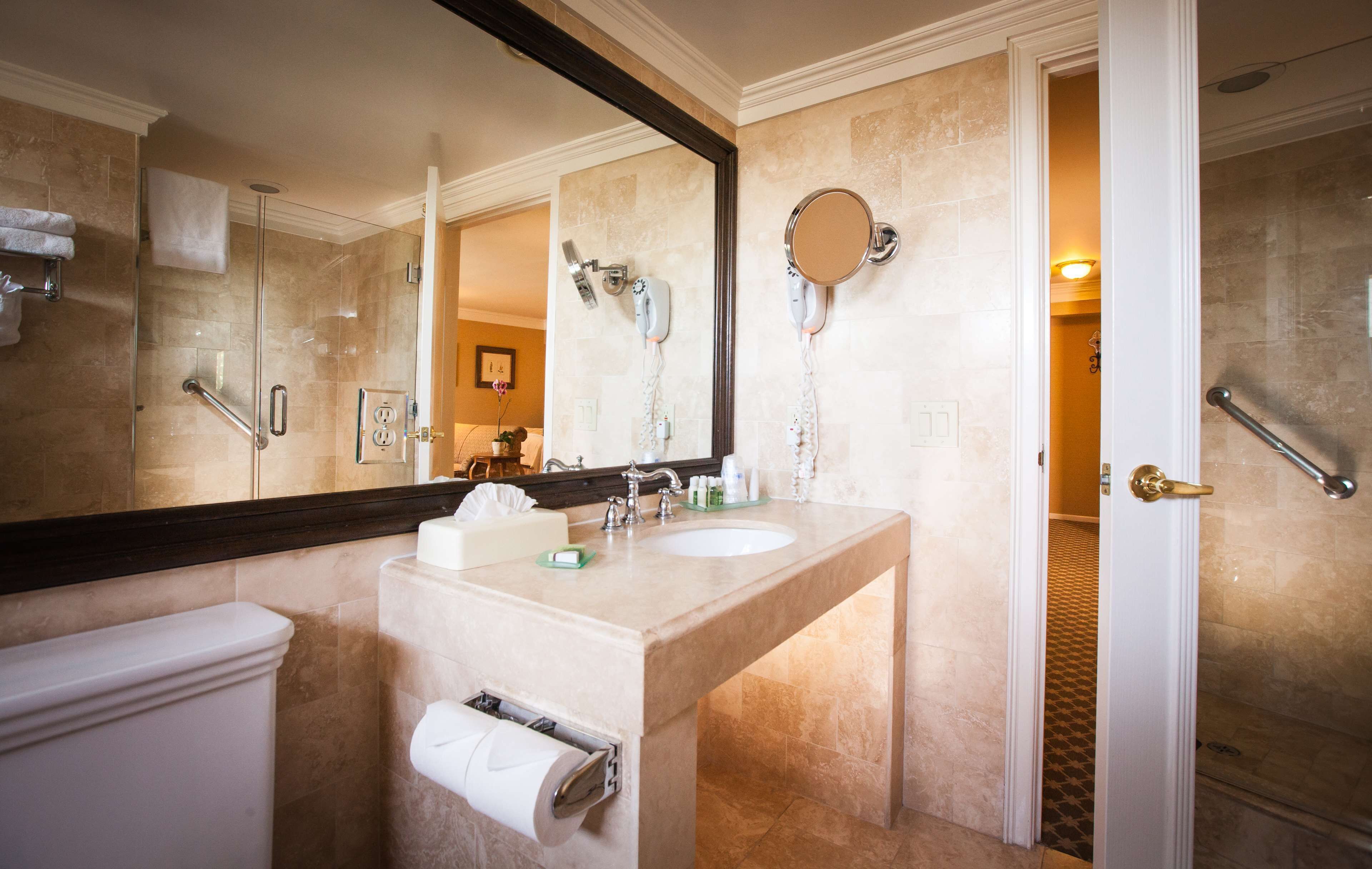 free toiletries, hair dryer, slippers, towels