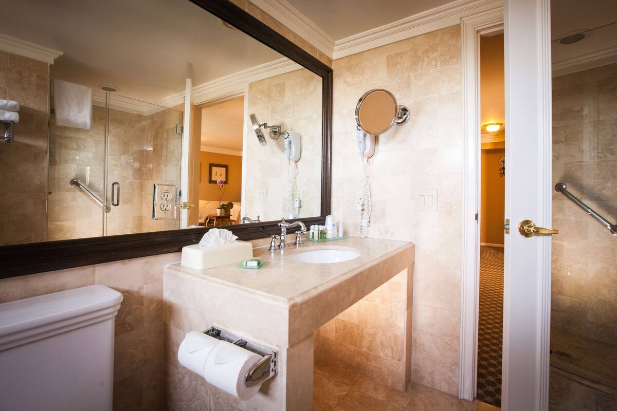 free toiletries, hair dryer, slippers, towels