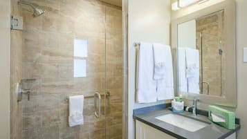 Shower, free toiletries, hair dryer, towels