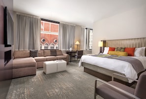 Studio Suite, 1 King Bed with Sofa bed, Kitchenette | Living area | 32-inch LCD TV with cable channels, TV - The Donatello (San Francisco)
