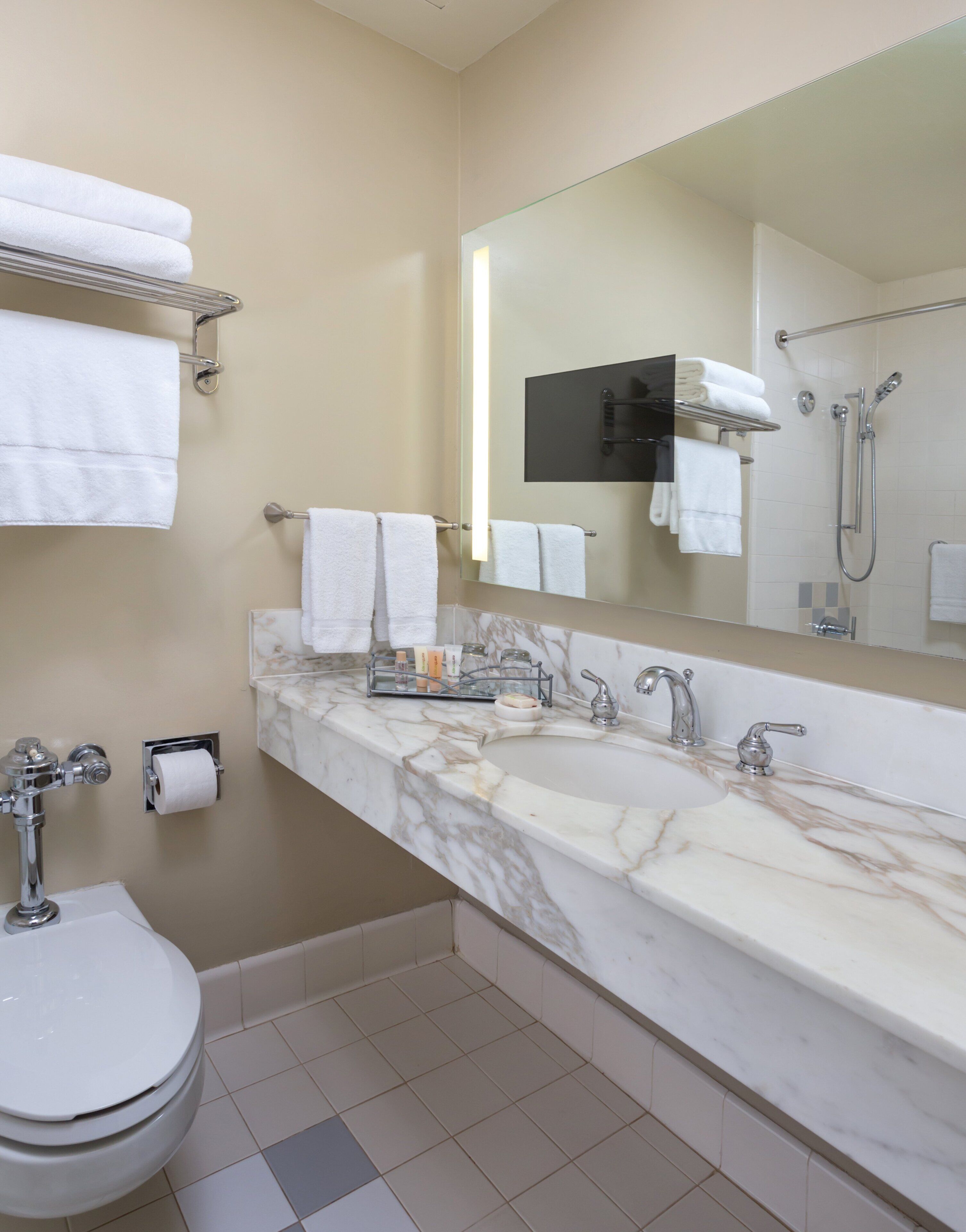 studio suite, 1 king bed with sofa bed, kitchenette | bathroom | shower, free toiletries, hair dryer, towels