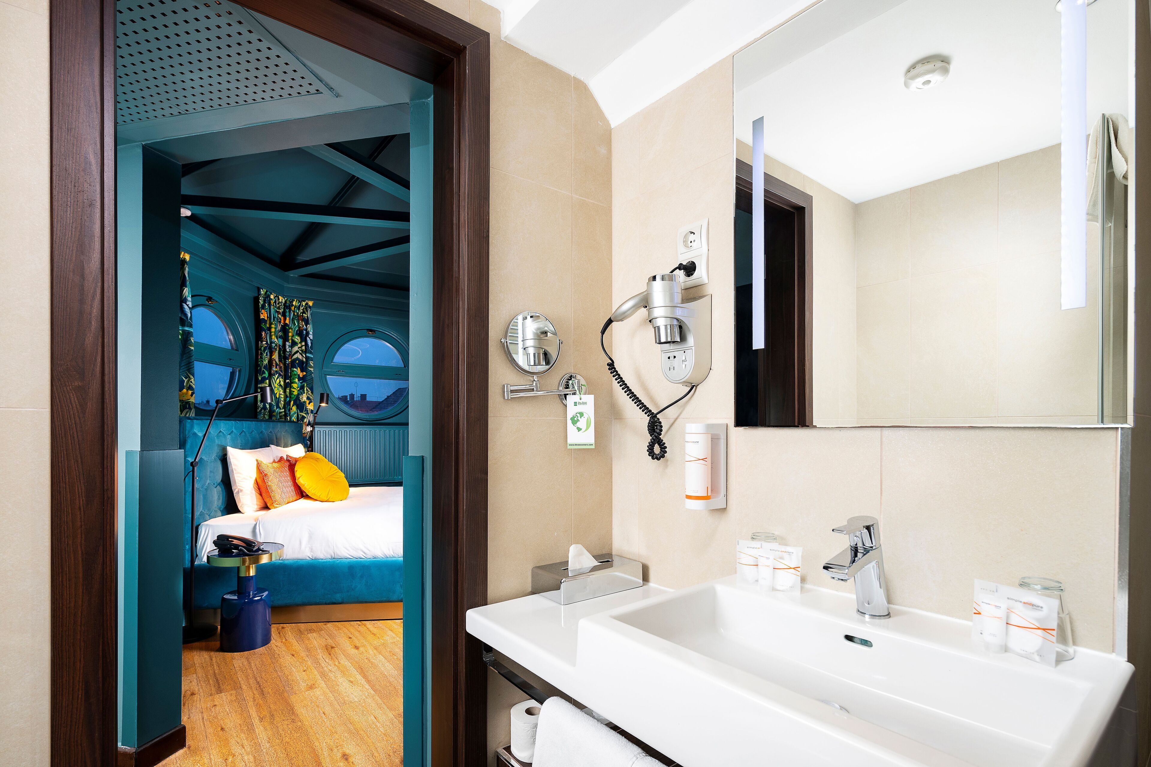 celebration room | bathroom | eco-friendly toiletries, hair dryer, towels, toilet paper