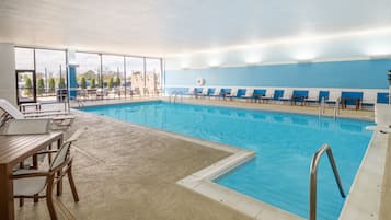 Indoor pool, open 8:00 AM to 10:00 PM, sun loungers