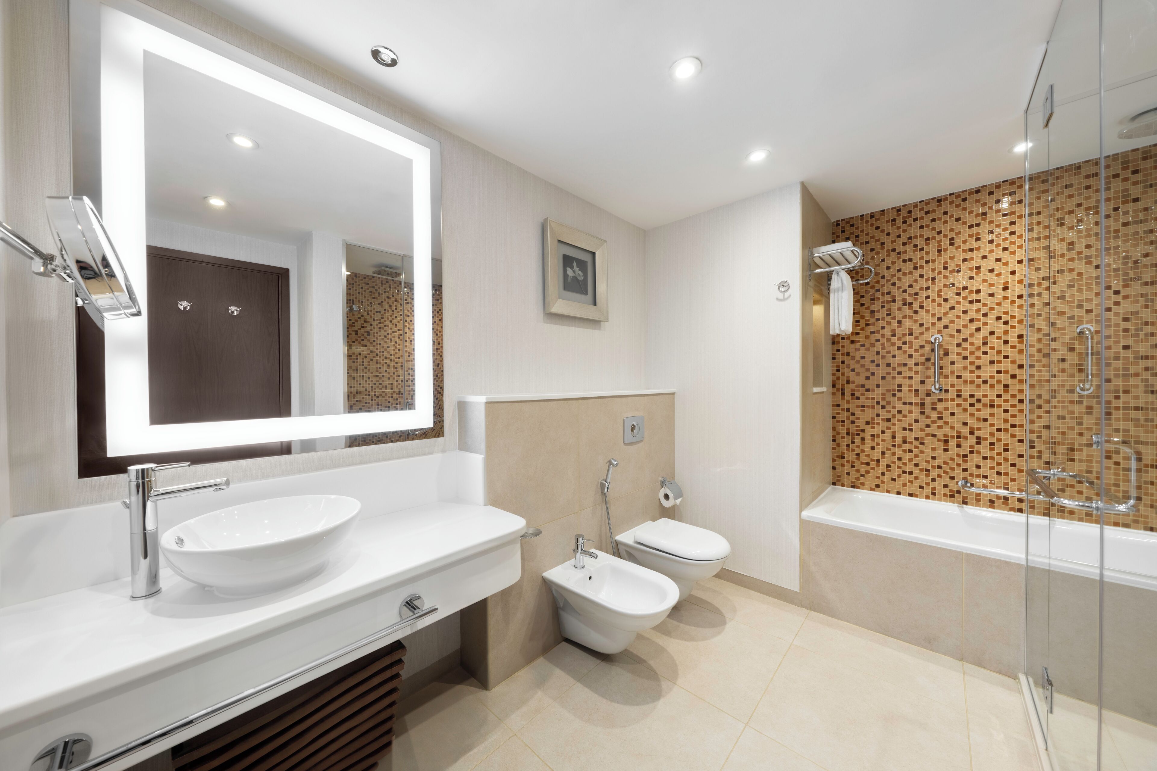 deluxe suite | bathroom | combined shower/bathtub, rainfall showerhead, designer toiletries
