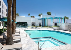 Outdoor pool, open 6:00 AM to 10:00 PM, pool umbrellas, sun loungers