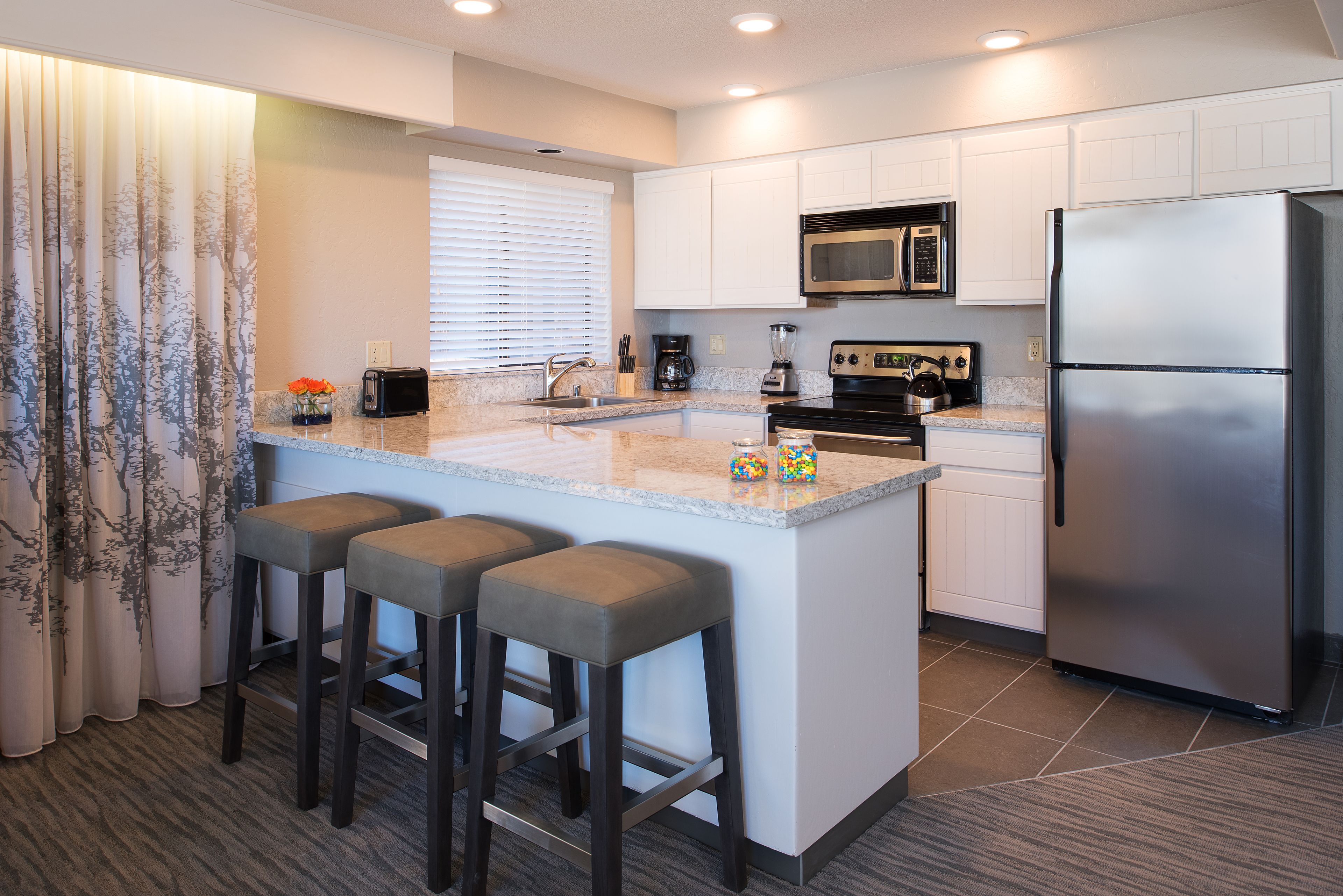 deluxe one bedroom suite | private kitchen | fridge, microwave, coffee/tea maker