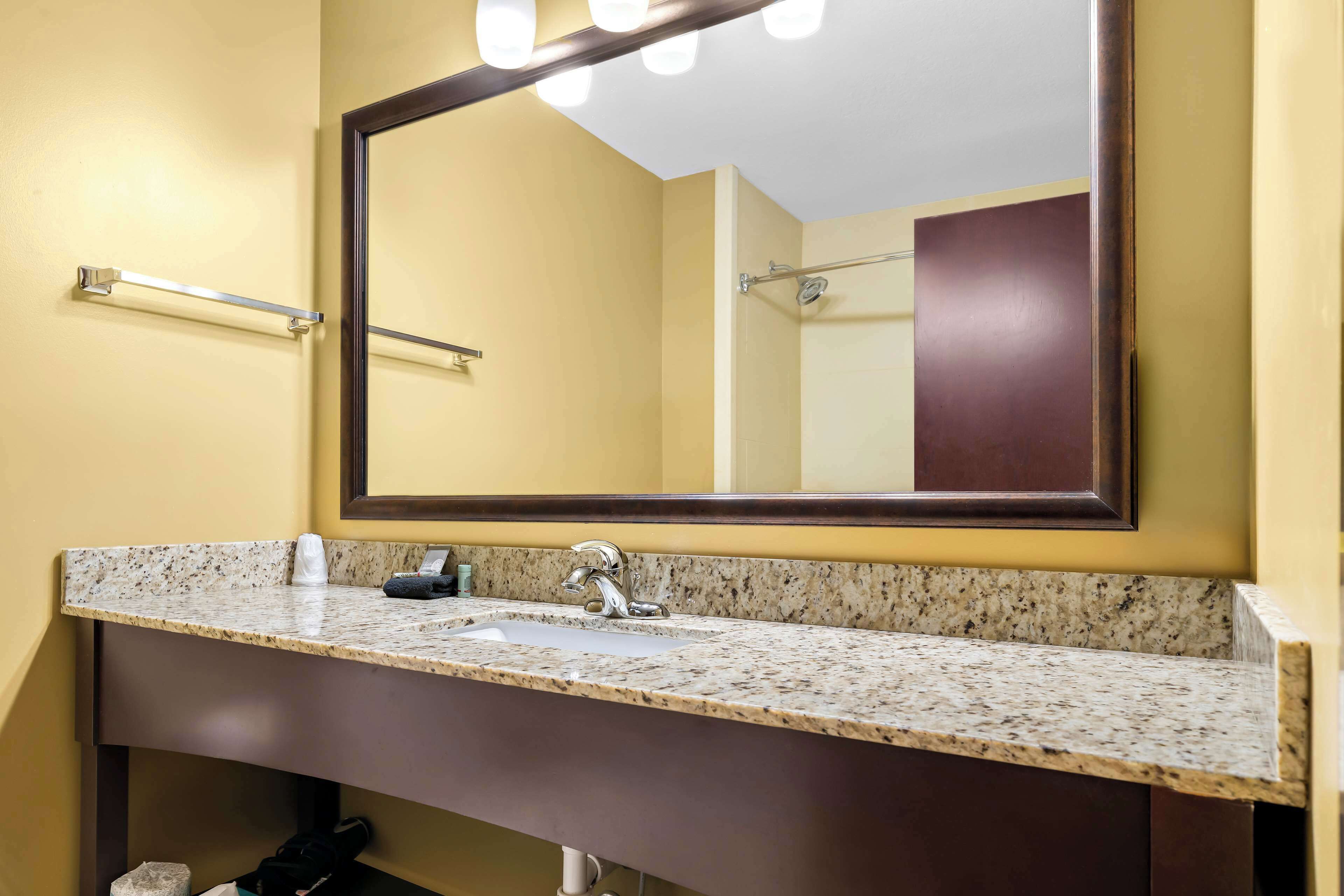 combined shower/bathtub, free toiletries, hair dryer, towels