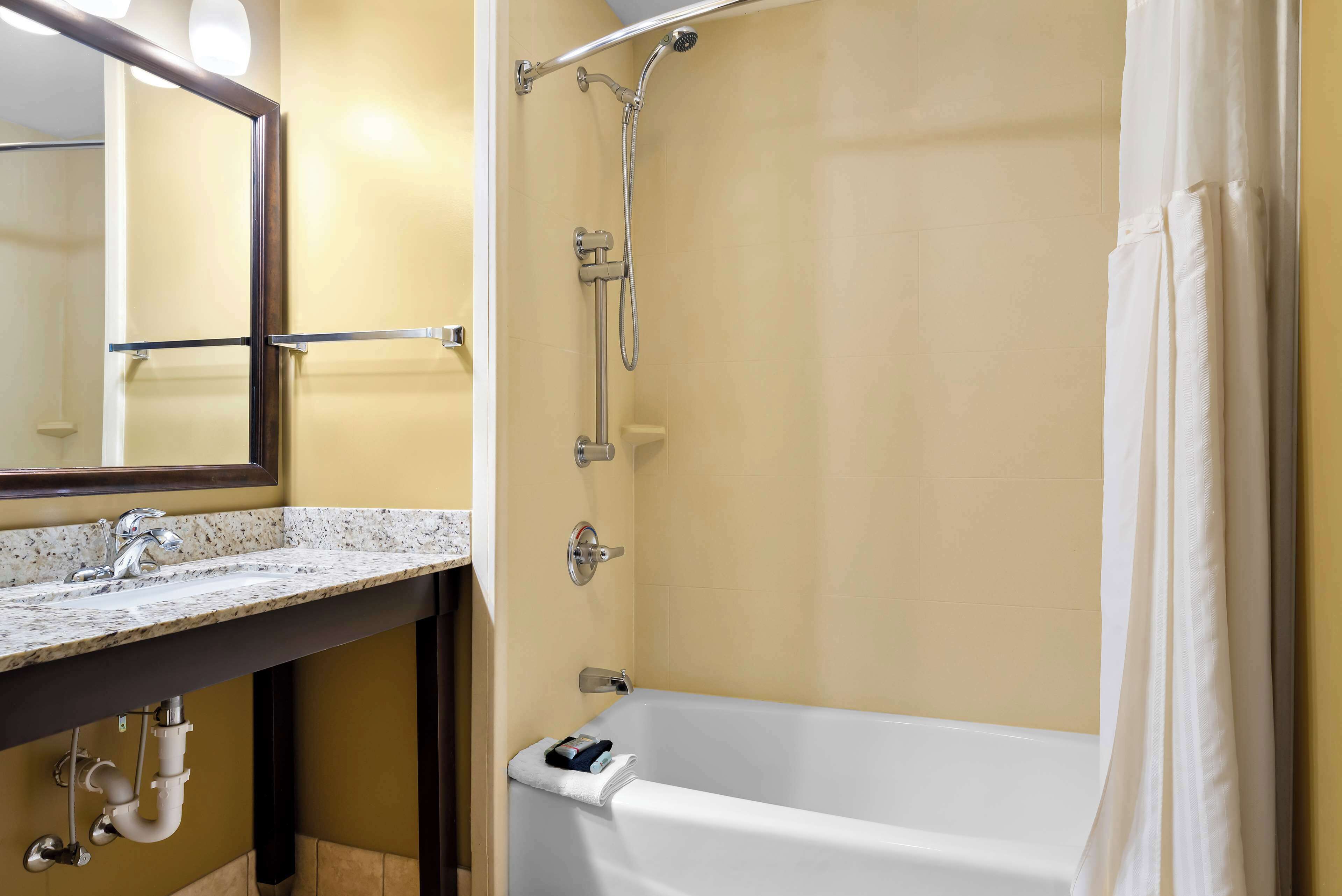 business room, 2 queen beds, accessible, non smoking | bathroom | combined shower/bathtub, free toiletries, hair dryer, towels