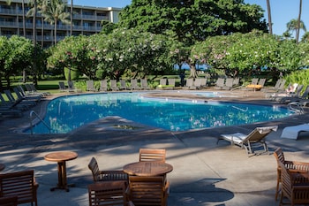Outdoor pool, open 8:00 AM to 9:00 PM, sun loungers at OUTRIGGER Kaanapali Beach Resort