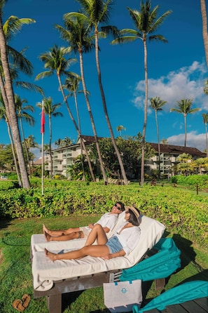 On the beach, beach cabanas, sun-loungers, beach umbrellas