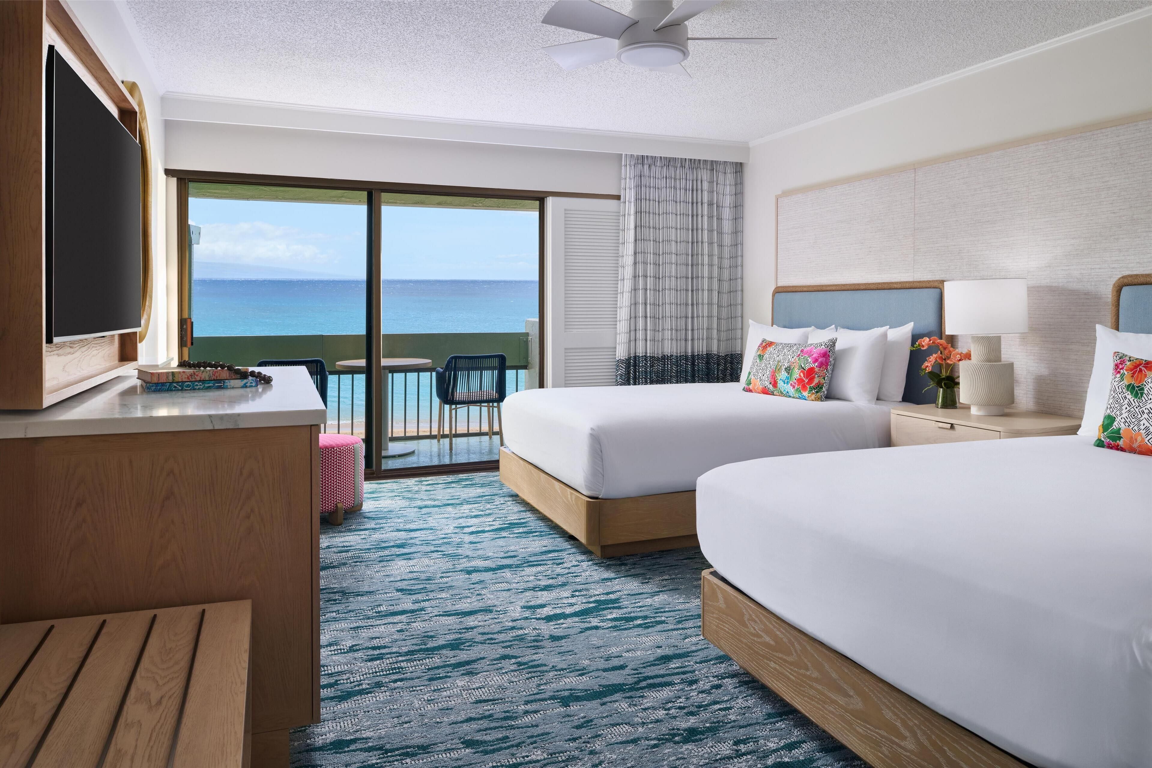 Habitación Prestigio, 2 camas Queen size, frente al océano | Ropa de cama de alta calidad y edredón 