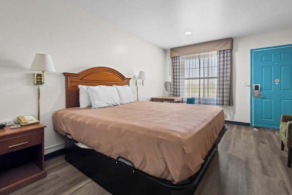 Chambre, 1 grand lit, accessible aux personnes à mobilité réduite, non-fumeurs | Bureau, fer et planche à repasser, Wi-Fi gratuit, draps fournis