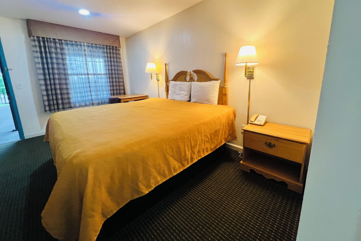 Chambre, 1 grand lit, baignoire accessible aux personnes à mobilité réduite, non-fumeurs | Bureau, fer et planche à repasser, Wi-Fi gratuit, draps fournis