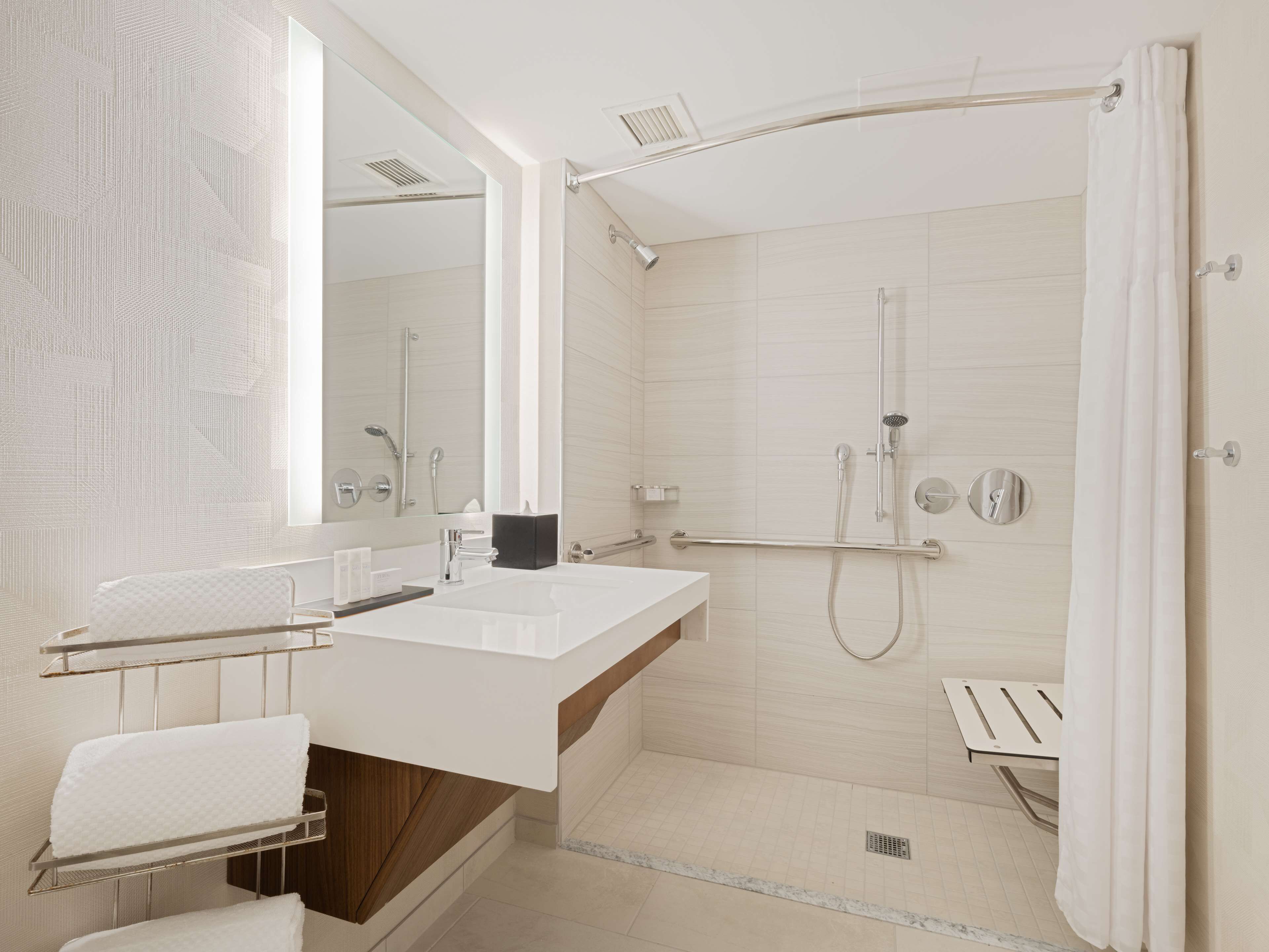 suite, 1 king bed, accessible (roll-in shower) | bathroom shower