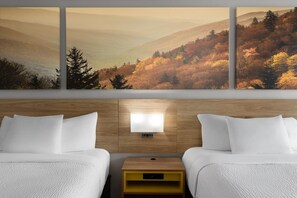 Room, 2 Queen Beds, Non Smoking | Down comforters, desk, laptop workspace, iron/ironing board