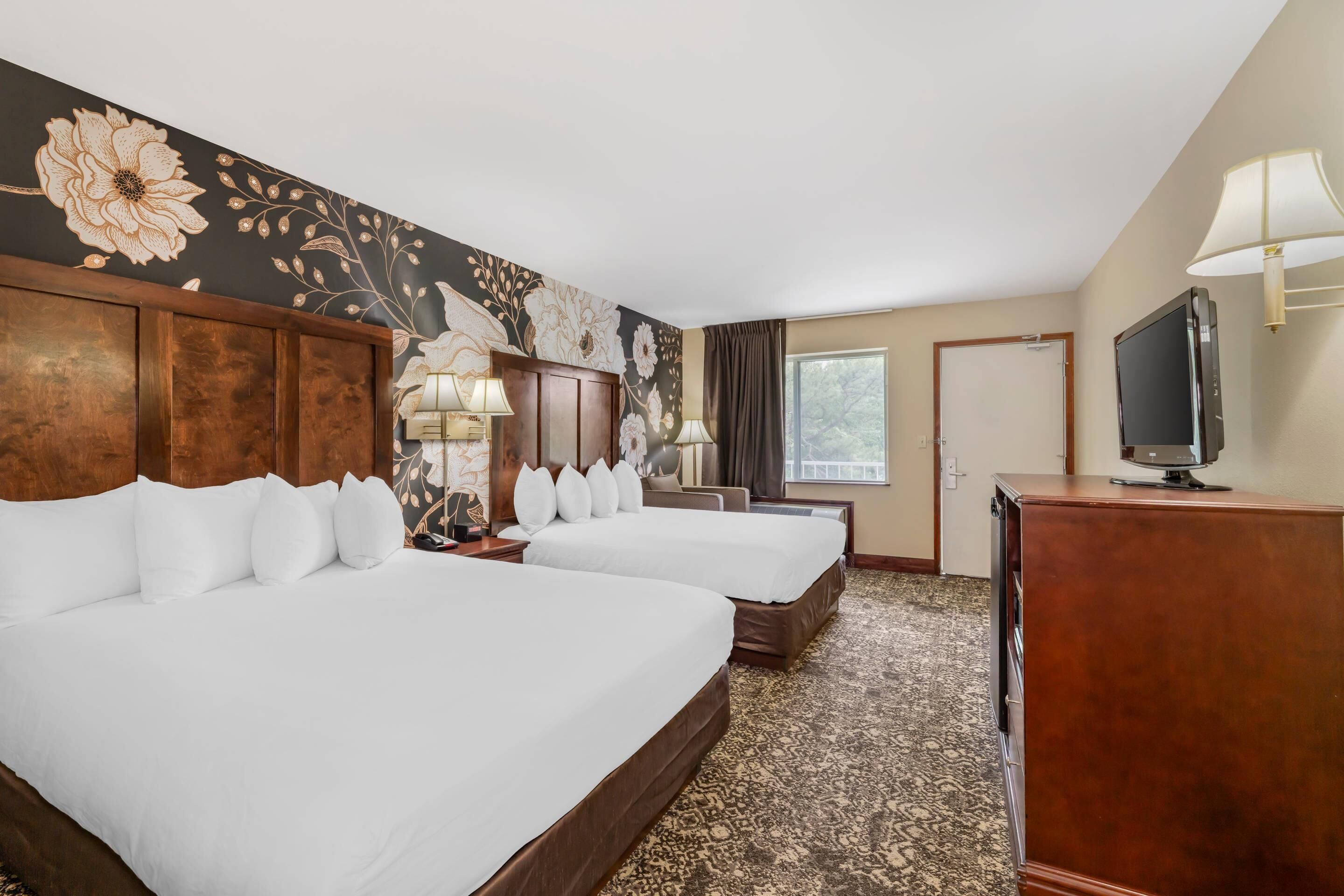 standard room, 2 queen beds, non smoking | 1 bedroom, premium bedding, laptop workspace, iron/ironing board