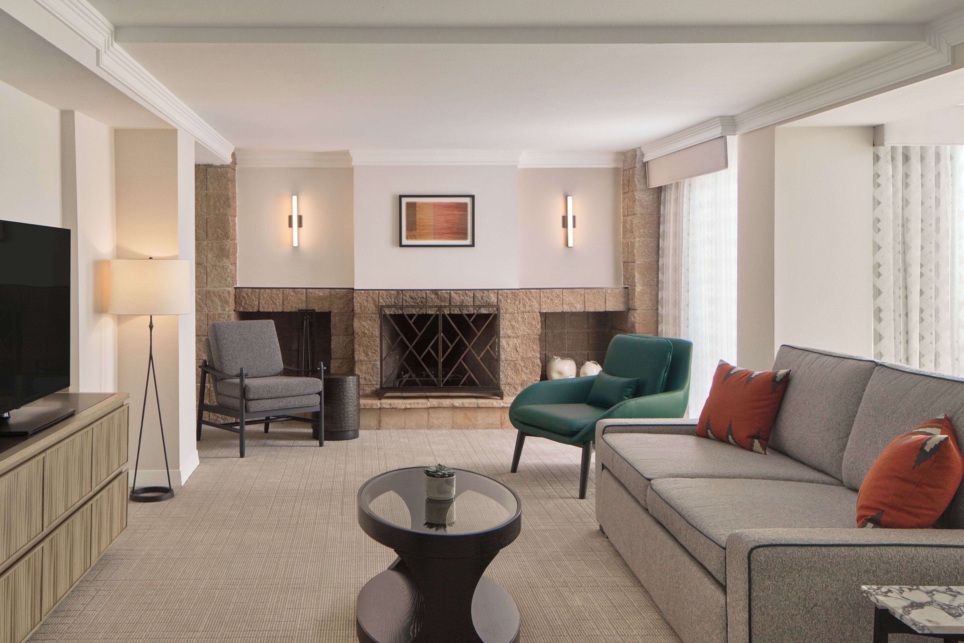 32-inch flat-screen tv with cable channels, tv, pay films