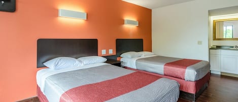 Memory-foam beds, desk, blackout curtains, iron/ironing board