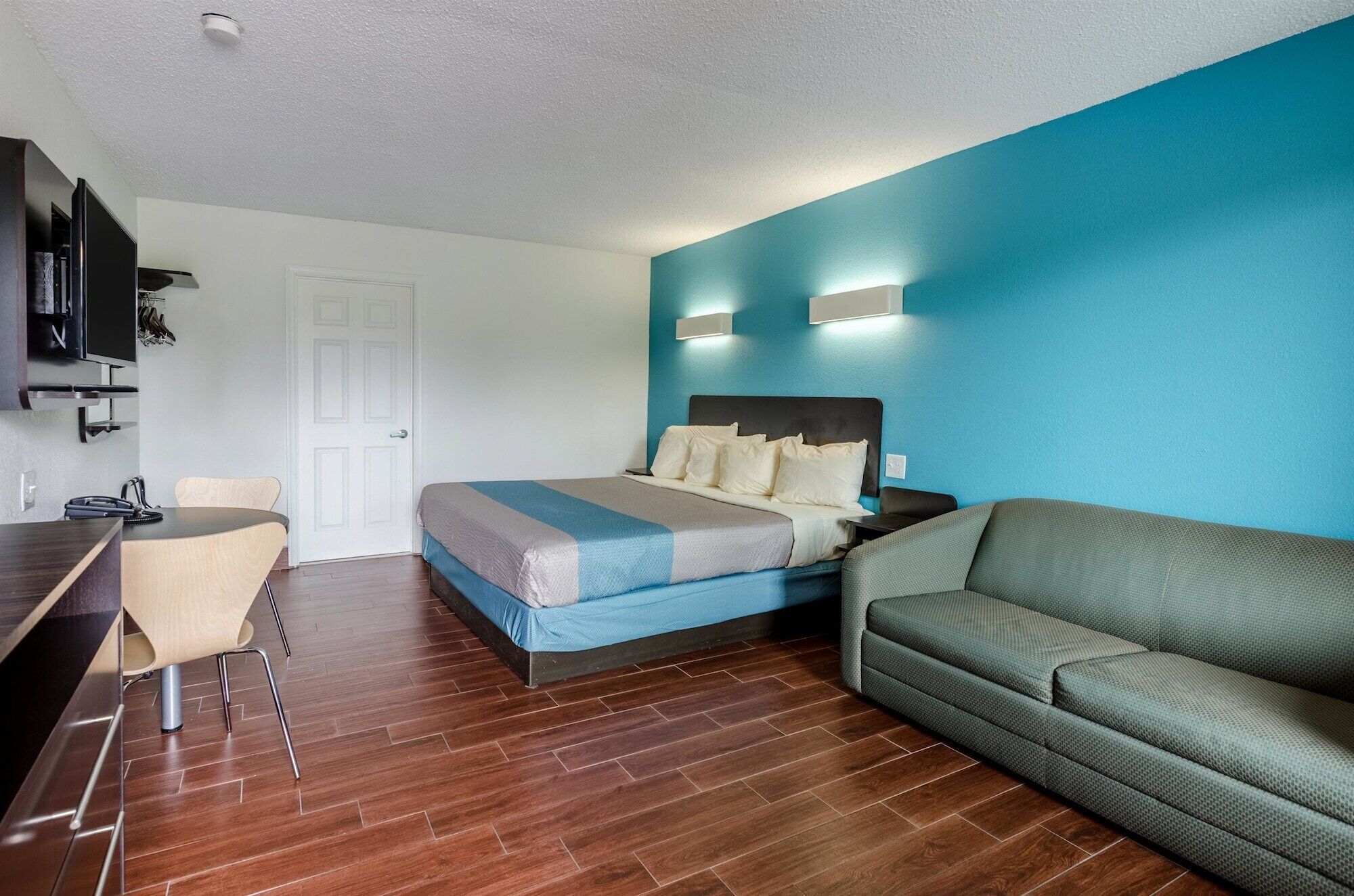 Memory foam beds, desk, blackout drapes, iron/ironing board