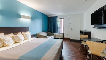 Memory-foam beds, desk, blackout curtains, iron/ironing board