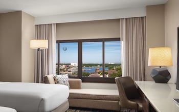 Premium bedding, pillowtop beds, in-room safe, desk at Hilton Orlando Lake Buena Vista - Disney Springs® Area