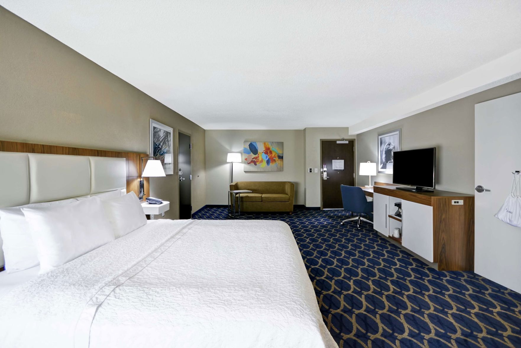 Premium bedding, desk, blackout drapes, iron/ironing board