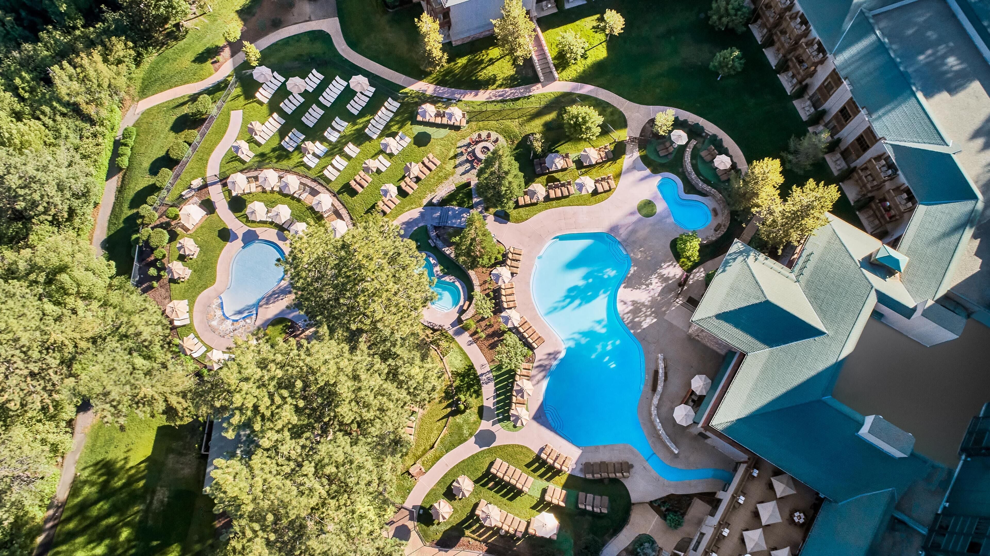 Outdoor pool, pool umbrellas, pool loungers