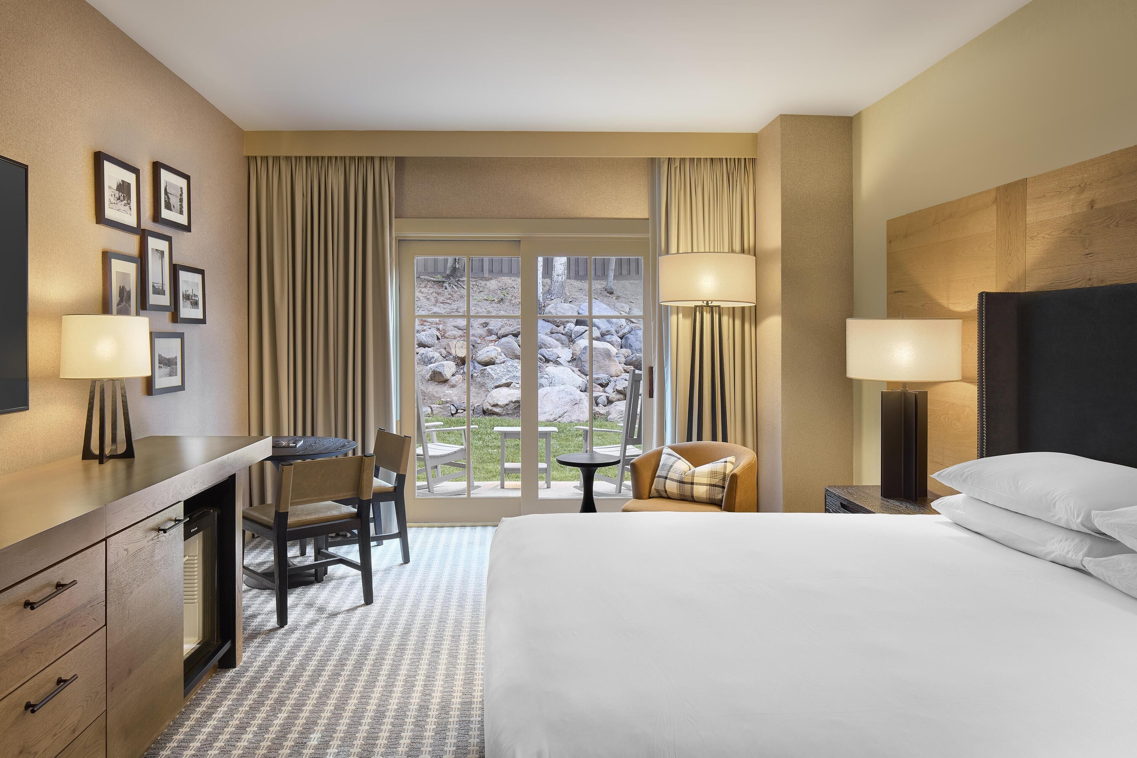 Room, 1 King Bed, Patio, Pool View | Down comforters, pillowtop beds, in-room safe, desk