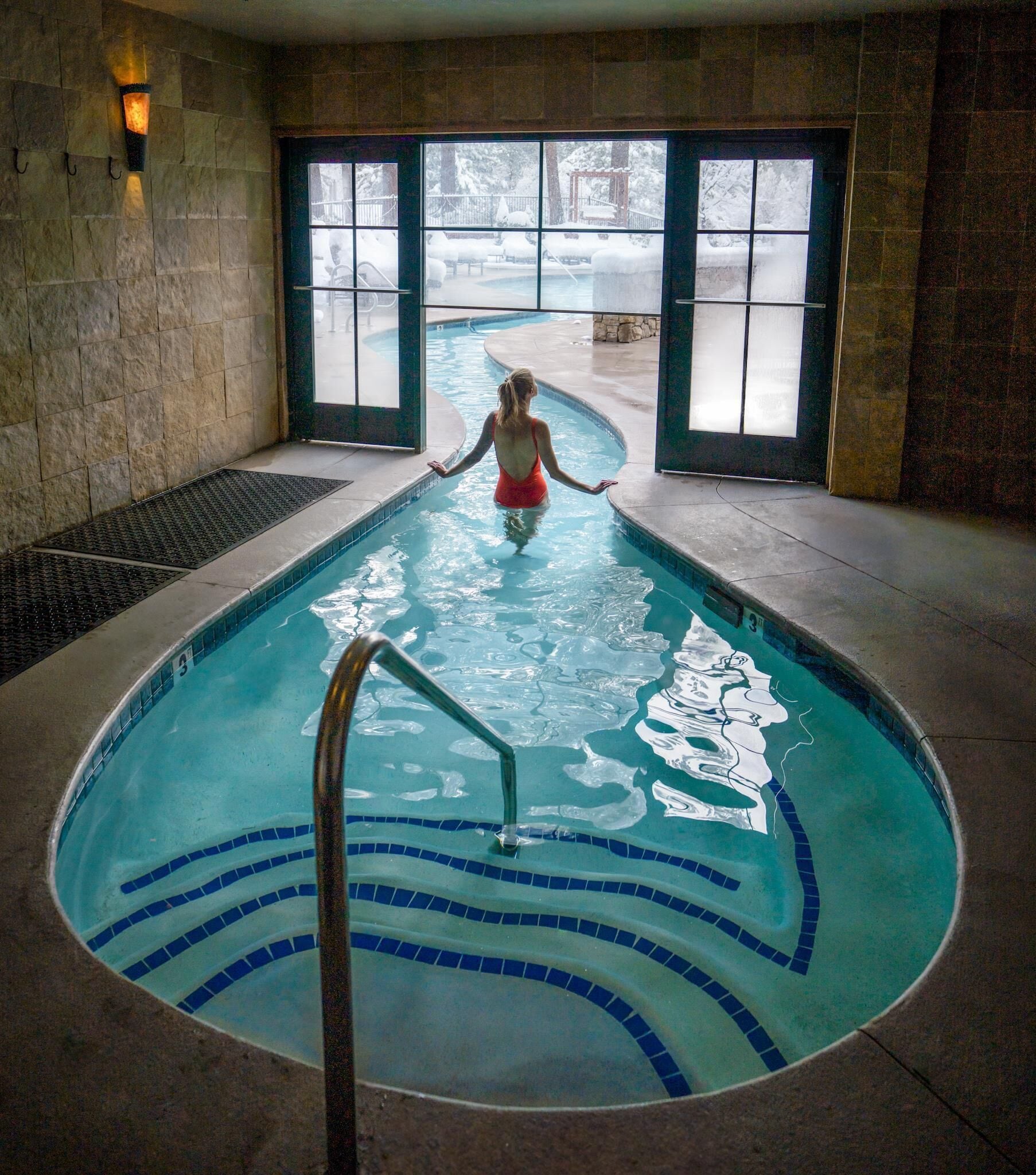 Outdoor pool, pool umbrellas, pool loungers