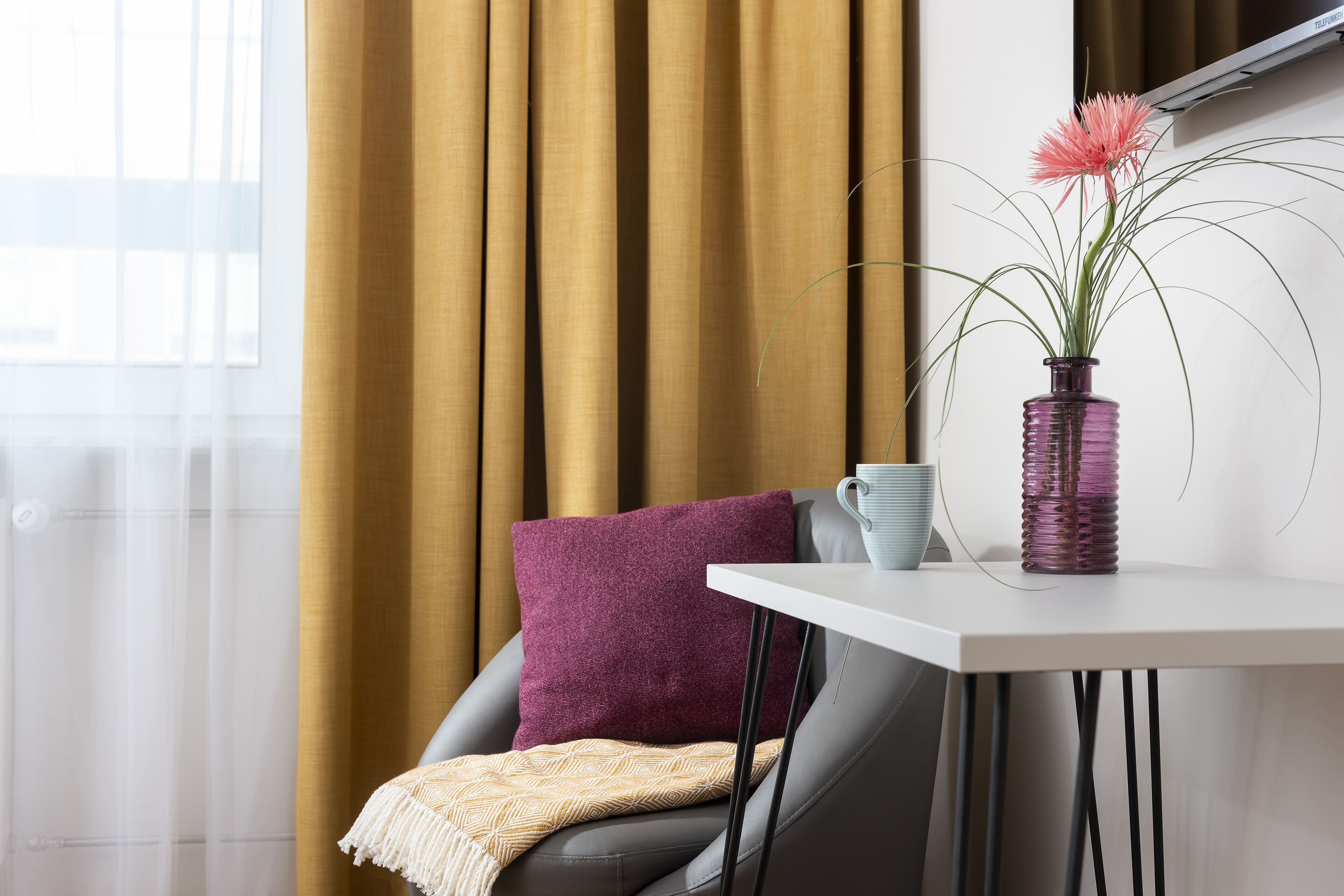 45-inch flat-screen TV with satellite channels, TV