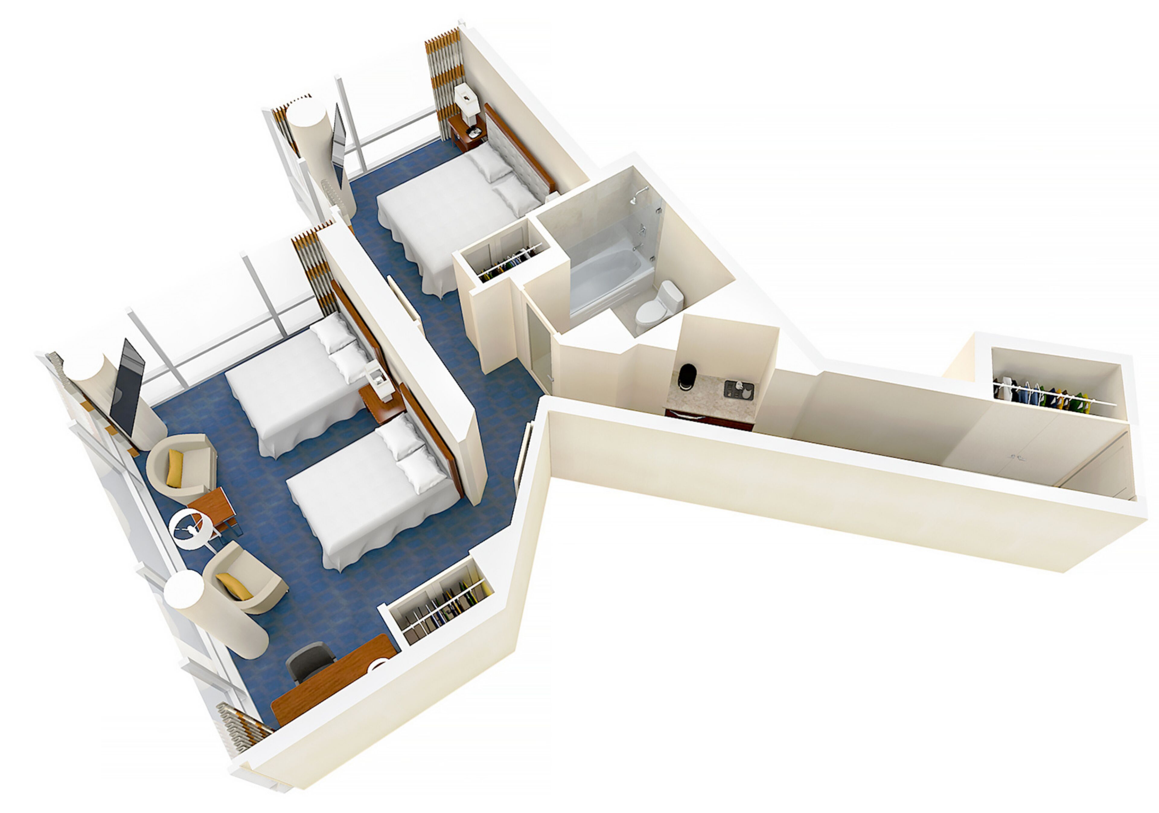 Family Room, 1 King Bed (1 King, and 2 Doubles) | Floor plan