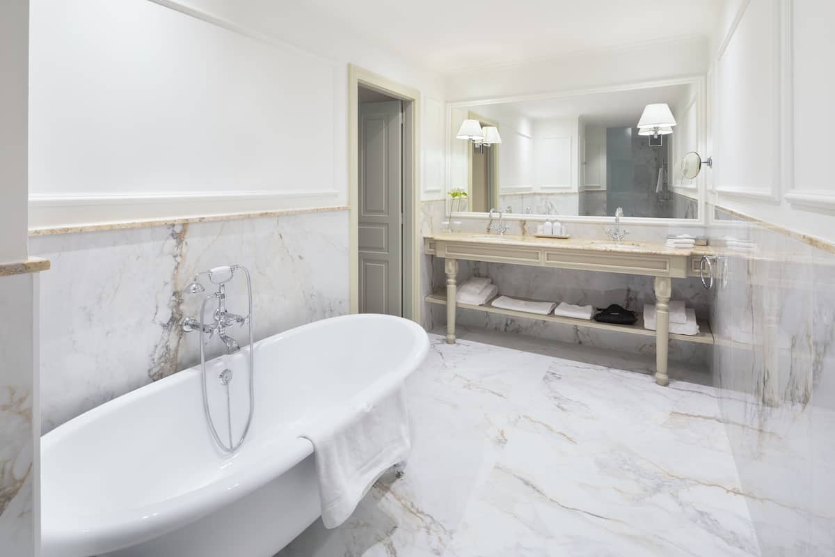 shower, rainfall showerhead, designer toiletries, hair dryer