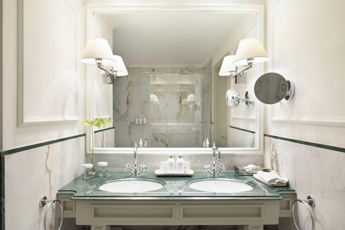 shower, rainfall showerhead, designer toiletries, hair dryer